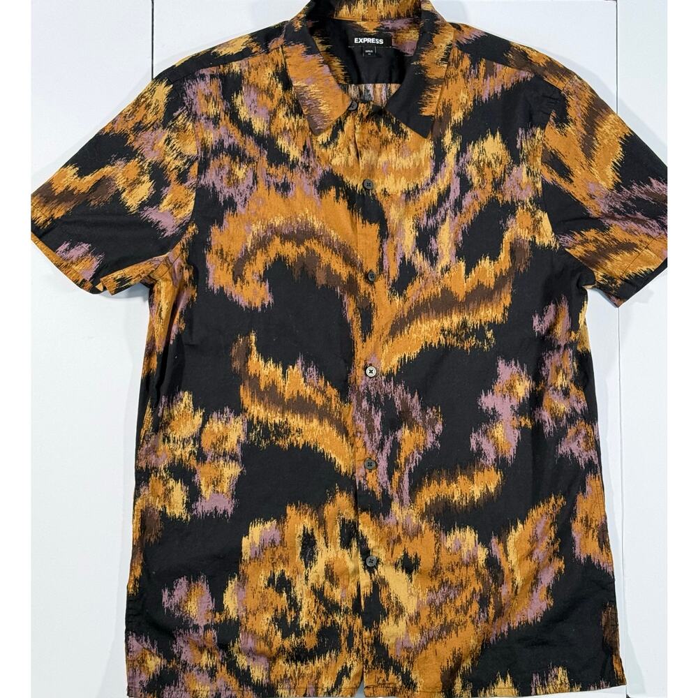 Express Mens Button Up Short Sleeve Wild Safari Print Casual Preppy Size Med